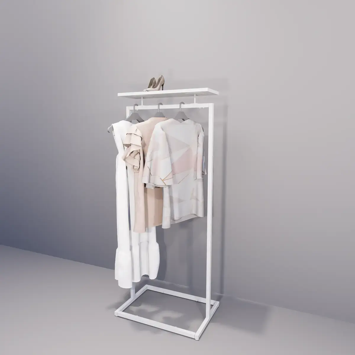 Portant vêtement professionnel blanc sur vérin, 105x45x150cm - Ligne Square 25 blanc-4