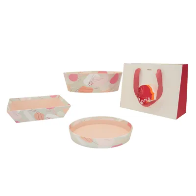 Corbeille carton ronde Beauté ø 20,5 x 3 cm beige clair / terracotta, paquet de 10 - Corbeilles carton-8