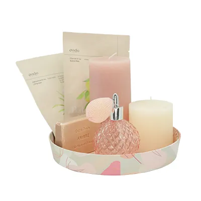 Corbeille carton ronde Beauté ø 20,5 x 3 cm beige clair / terracotta, paquet de 10 - Corbeilles carton-10