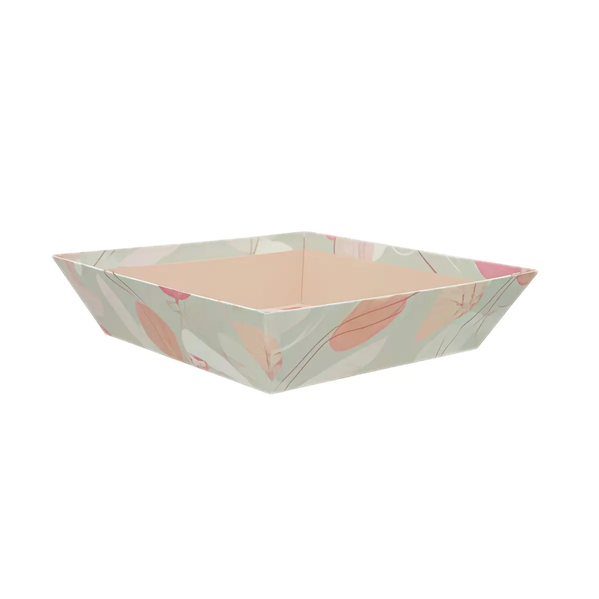 Corbeille carton carrée Beauté 20 x 20 x 5 cm beige clair / terracotta, paquet de 10 - Corbeilles carton