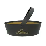 Corbeille carton ovale 1 anse Épicerie fine 26 x 19,3 x 8 cm noir / brun, paquet de 6 - Corbeilles carton