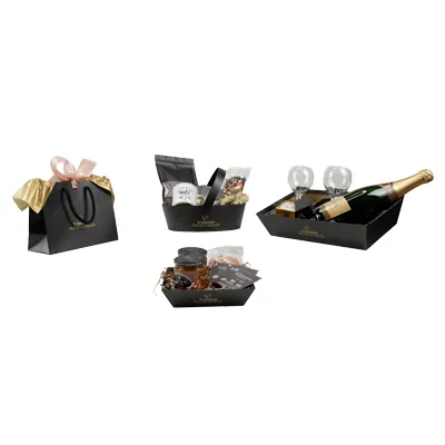 Corbeille carton rectangleÉpicerie fine 33 x 20 x 7,5 cm brun / noir, paquet de 10 - Corbeilles carton-5