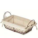 Corbeille métal rectangulaire marron tissu beige avec 2 anses 35 x 25 x 9 cm - Corbeilles métal