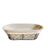 Corbeille métal ovale marron avec tissu beige 25 x 11 x 8 cm  - Corbeilles métal