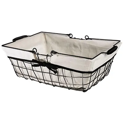 Panier métal rectangulaire noir tissu blanc avec 2 anses 35 x 25 x 13 cm - Paniers à garnir
