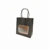 Sac kraft avec fenêtre et poignées torsadées, noir, 17,5 + 7,5 x 18,5 cm, paquet de 20 - Sacs kraft à fenêtre