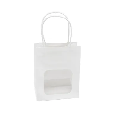 Sac kraft avec fenêtre et poignées torsadées, blanc, 11 + 6 x 14 cm, paquet de 20 - Sacs kraft à fenêtre-2