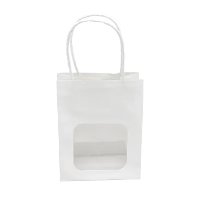 Sac kraft avec fenêtre et poignées torsadées, blanc, 11 + 6 x 14 cm, paquet de 20 - Sacs kraft à fenêtre-3