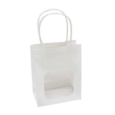 Sac kraft avec fenêtre et poignées torsadées, blanc, 11 + 6 x 14 cm, paquet de 20 - Sacs kraft à fenêtre-4