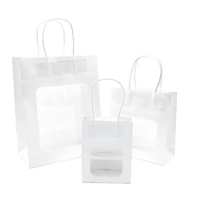 Sac kraft avec fenêtre et poignées torsadées, blanc, 11 + 6 x 14 cm, paquet de 20 - Sacs kraft à fenêtre-7