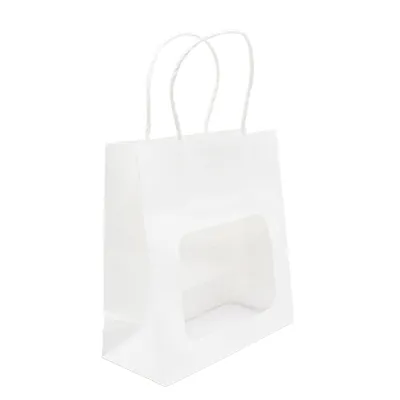 Sac kraft avec fenêtre et poignées torsadées, blanc, 17,5 + 7,5 x 18,5 cm, paquet de 20 - Sacs kraft à fenêtre-4