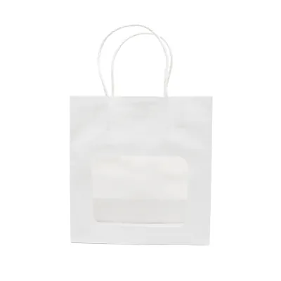 Sac kraft avec fenêtre et poignées torsadées, blanc, 17,5 + 7,5 x 18,5 cm, paquet de 20 - Sacs kraft à fenêtre-6