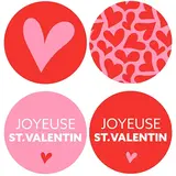 Étiquette cadeau adhésive ronde combi Joyeuse St Valentin rose/rouge ø35 mm – Paquet de 500 - Étiquettes cadeaux adhésives