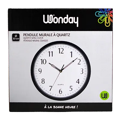 Horloge murale ronde à quartz ø 30 cm plastique Wonday - Noir - Horloges-3