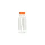 Bouteille ronde en plastique PET transparent avec bouchon orange 250 ml - Bouteilles et pots cylindriques