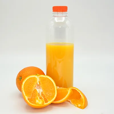 Bouteille ronde en plastique PET transparent avec bouchon orange 1000 ml - Bouteilles et pots cylindriques-2
