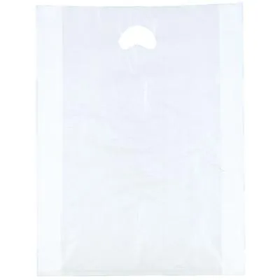 Sac plastique poignées découpées PEHD 50µ 58 x 65 x 10 cm - Blanc - Lot de 50 - Sacs plastique unis, poignées découpées