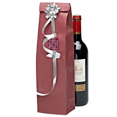 Pochette bouteille kraft bordeaux lisse 10 x 8 x 41 cm 80 g/m² - Pochette cadeau bouteille - Paquet de 50 - Sacs bouteilles