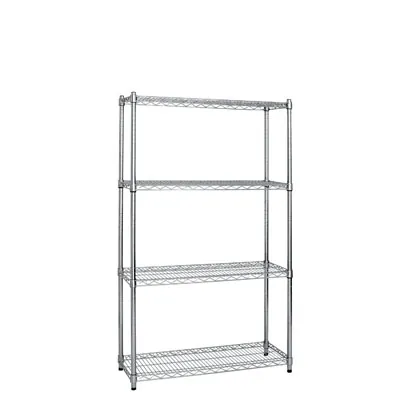 Étagère fil métal chromée 4 niveaux pour charges lourdes Chrom'x 90 x 45 x 160 cm - Étagère charges lourdes - Étagères magasins, Présentoirs bois