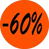 Pastille adhésive promo '-60%' rond ø 36 mm, Orange fluo - Sticker promo - Lot de 500 - Gommettes adhésives évènementielles