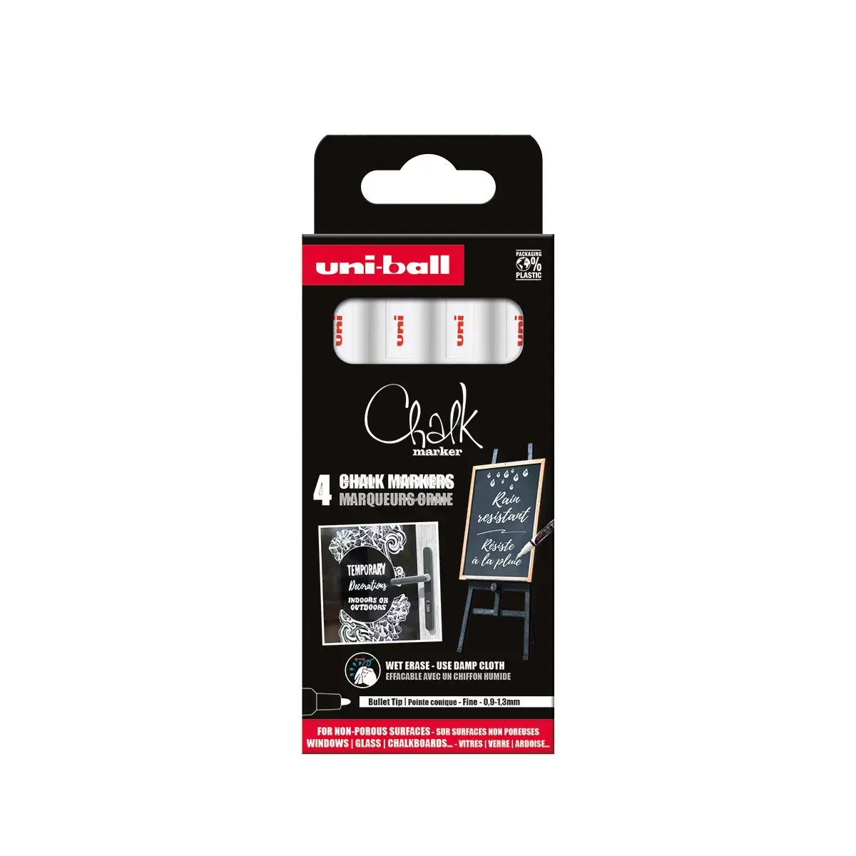 Feutre craie blanc Chalk Marker Uni Ball pointe conique fine effaçable - Marqueur craie – Lot de 4 - Marqueurs-2