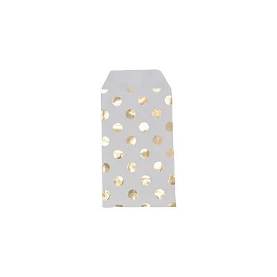 Pochettes cadeaux kraft blanc pois or 8 x 15 cm 50 g/m² - Paquet de 100 - Pochettes cadeaux à motifs