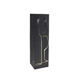 Sac 1 bouteille Noir/Or ruban satiné 10,5x10x36cm - Paquet de 20 - Sacs pour bouteilles de vin