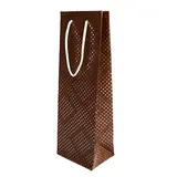 Sac bouteille kraft poignées ruban 9,5 x 9 x 38,5 cm marron / or - 1 bouteille – Paquet de 20 - Sacs et coffrets bouteilles Noël