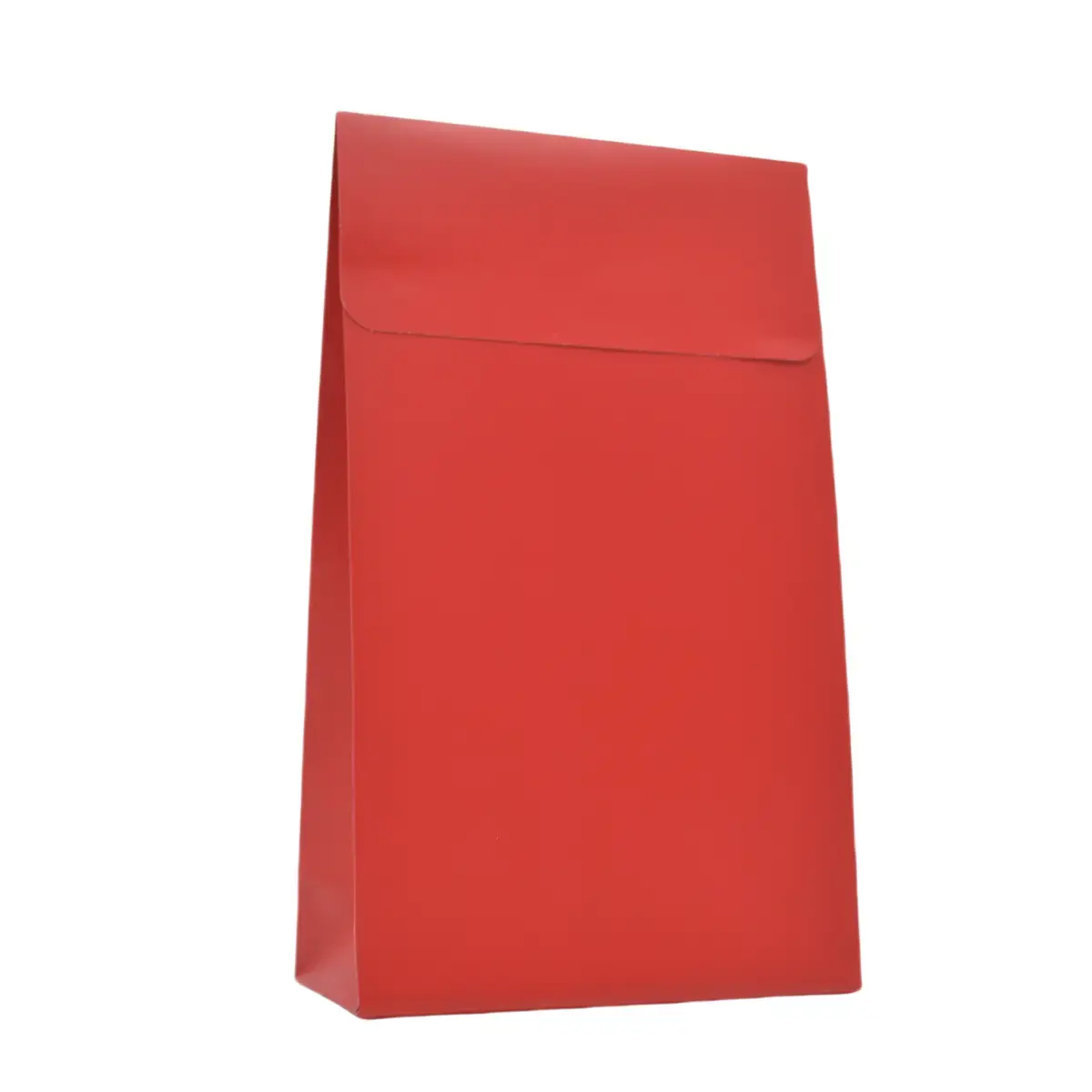 Pochette cadeau pelliculée rouge mat à rabat adhésif 14 x 5,5 x 23 cm – Paquet de 50 - Pochettes cadeaux luxe