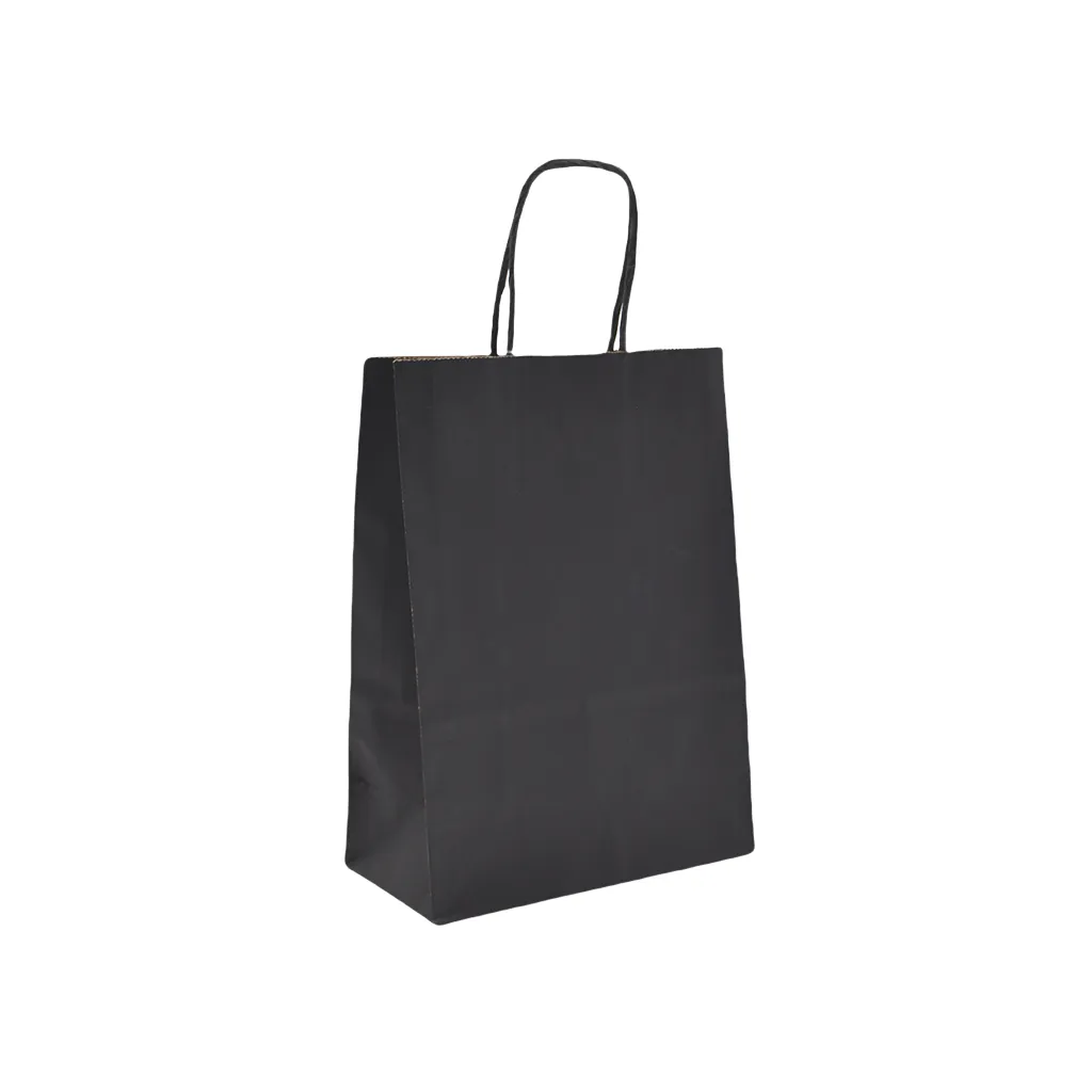 Sacs kraft noir poignées torsadées assorties 26+12x33 cm – Paquet de 100 - Sacs kraft couleur poignées torsadées