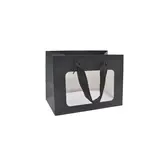 Sacs pelliculés noirs mat à fenêtre et poignées cotonnette – 18 x 11 x 13,5 cm - Paquet de 20 - Sacs pelliculés poignées cordelette