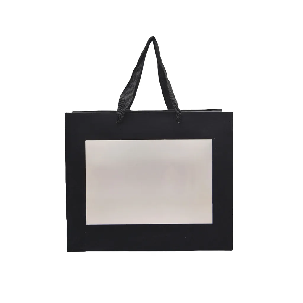 Sacs pelliculés noirs mat à fenêtre et poignées cotonnette – 18 x 11 x 13,5 cm - Paquet de 20 - Sacs pelliculés poignées cordelette-2