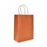 Sacs kraft orange poignées torsadées brunes 16x8x22cm – Paquet de 100 - Sacs kraft couleur poignées torsadées