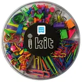Kit de 6 articles de fixation colorés - Kit punaises, attaches, pinces et élastiques - Bracelets élastiques caoutchouc
