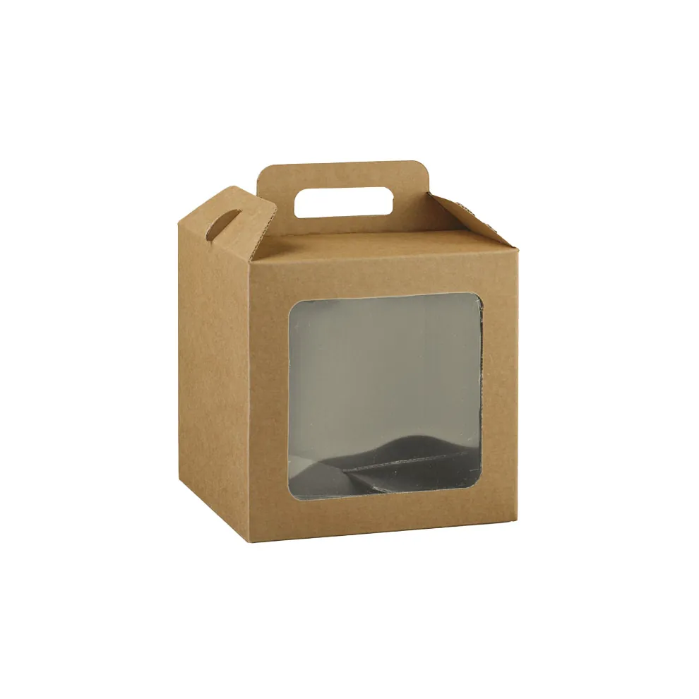 Valisette carton à fenêtre et poignée kraft brun 21 x 21 x 21 cm – Paquet de 30 - Boites carton avec poignée