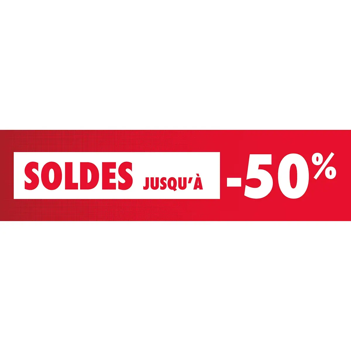Affiche SOLDES jusqu’à -50% rouge/blanc 154 x 40 cm - Affichage Soldes - Affiches Soldes, Panneaux soldes