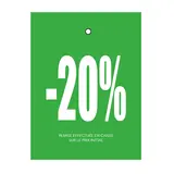 Etiquette à trou -20% vert/blanc 50x70mm carton 200g - Lot de 250 - Etiquette Soldes - Etiquettes soldes