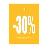 Etiquette à trou -30% jaune/blanc 50x70mm carton 200g - Lot de 250 - Etiquette Soldes - Etiquettes soldes
