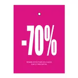 Etiquette à trou -70% rose/blanc 50x70mm carton 200g - Lot de 250 - Etiquette Soldes - Etiquettes soldes