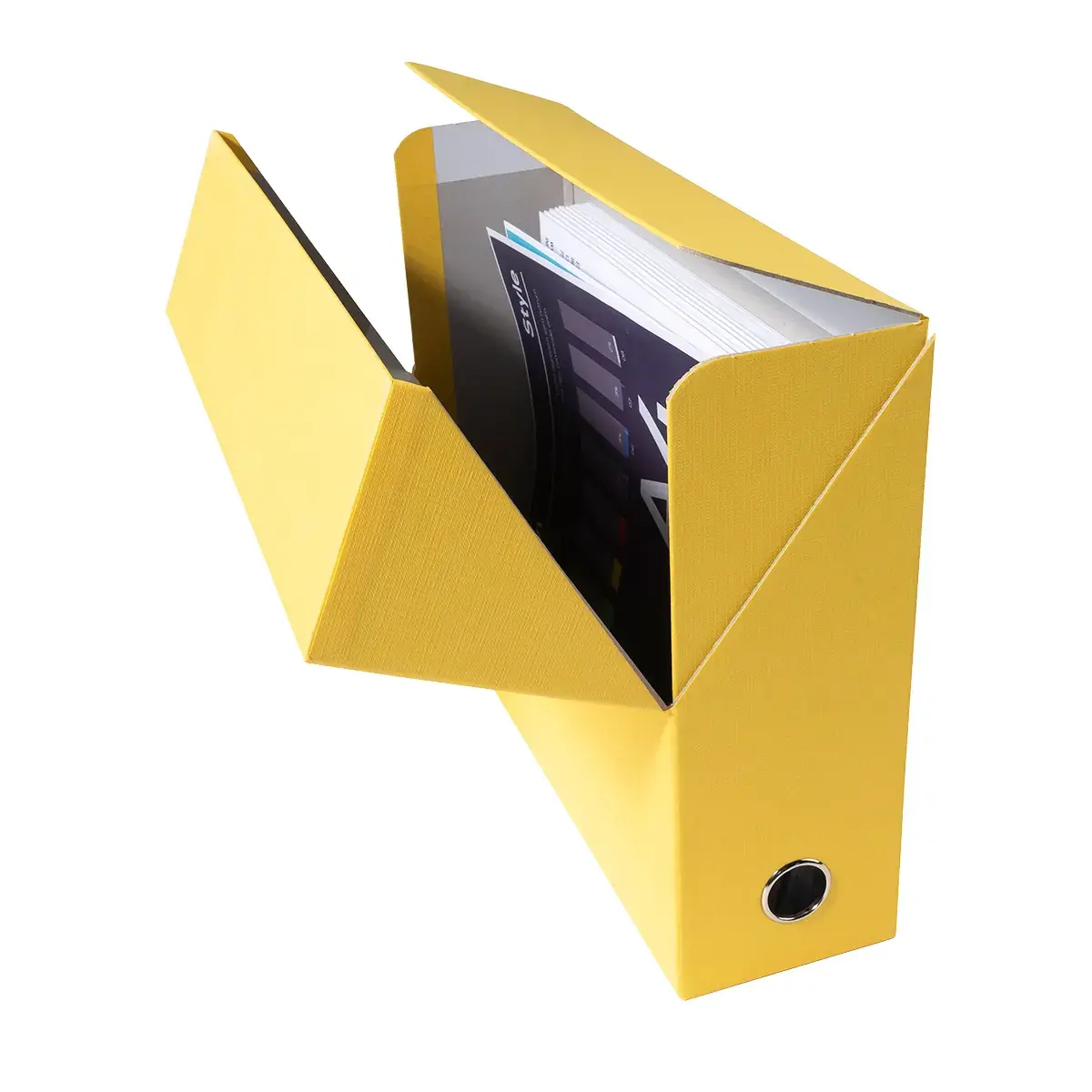 Boîte de transfert A4 Dos 90 mm carton toilé couvercle abattant et oeillet Exacompta - Jaune - Boîtes archives, Boîtes de transfert-3
