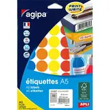 Gommettes rondes adhésives Ø 24mm - 5 couleurs assorties - Paquet de 280 - Pastilles adhésives, Gommettes autocollantes