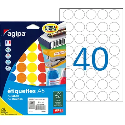 Gommettes rondes adhésives Ø 24mm - 5 couleurs assorties - Paquet de 280 - Pastilles adhésives, Gommettes autocollantes-2