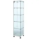 Vitrine colonne verre trempé socle blanc 4 tablettes 38 x 38 x 165 cm sur roulettes – Vitrine d’exposition - Vitrine exposition magasin - Vitrines Bois