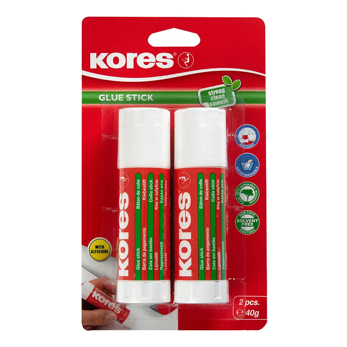 Bâton de colle blanche sans solvant Kores 40g - Colle stick – Lot de 2 - Colles-2