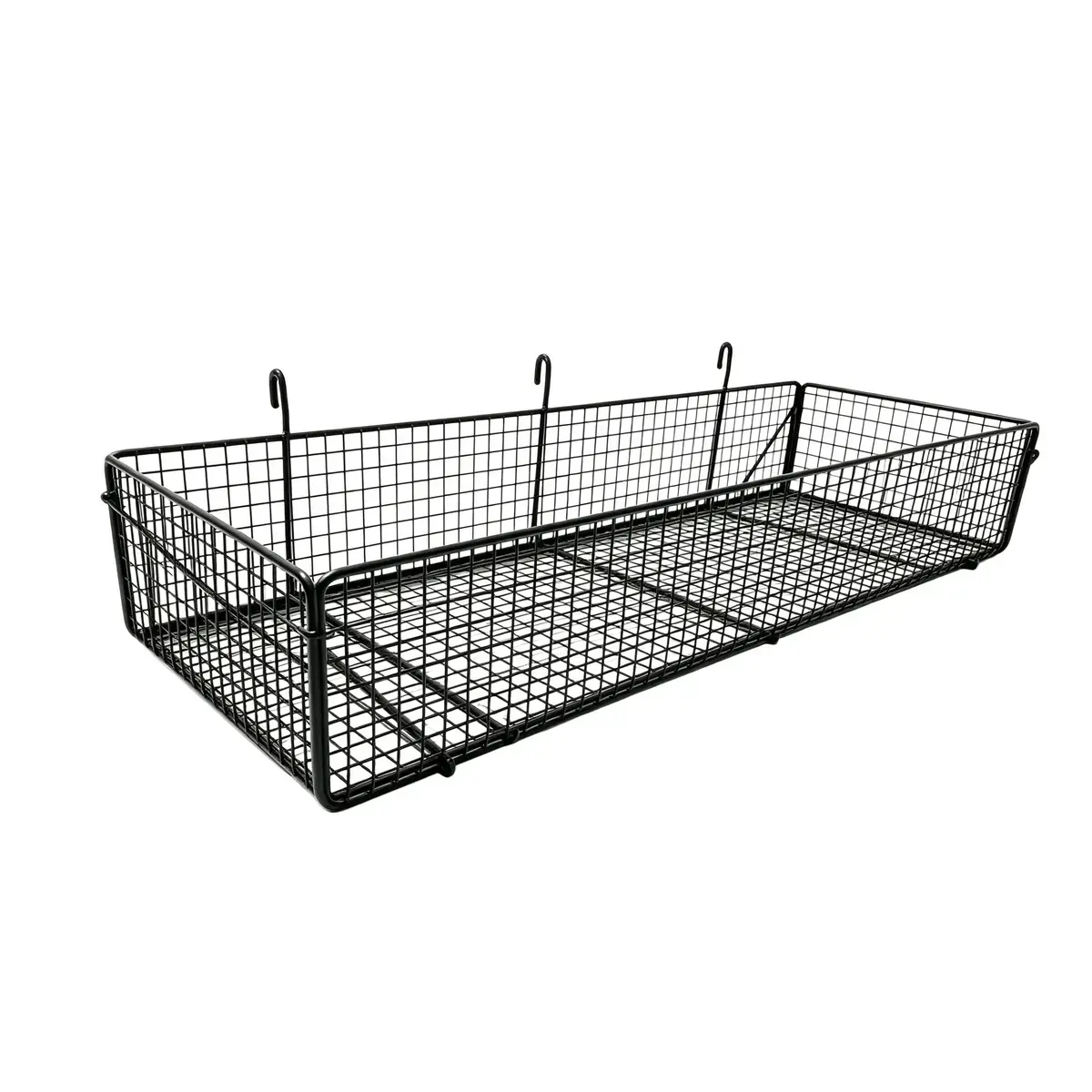 Corbeille fil métal pour grille d’exposition 80 x 26 x 13 cm - Panier fil pour grille - Noir - Tablettes, Corbeilles et Porte visuels pour grilles
