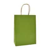 Sacs kraft vert olive poignées torsadées brunes 22x11x27cm – Paquet de 100 - Sacs kraft couleur poignées torsadées
