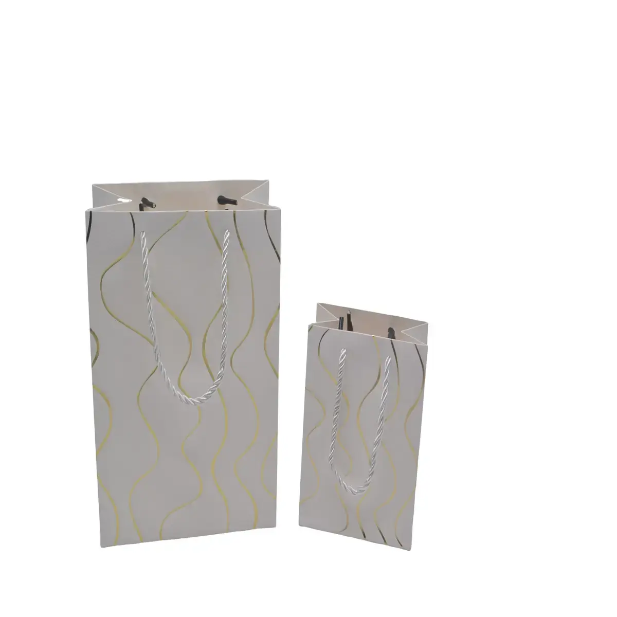 Sacs pelliculés blancs embossés vagues or poignées cordelette 12+7x15 cm 210g/m² – Paquet de 20 - Sacs pelliculés à motifs-2