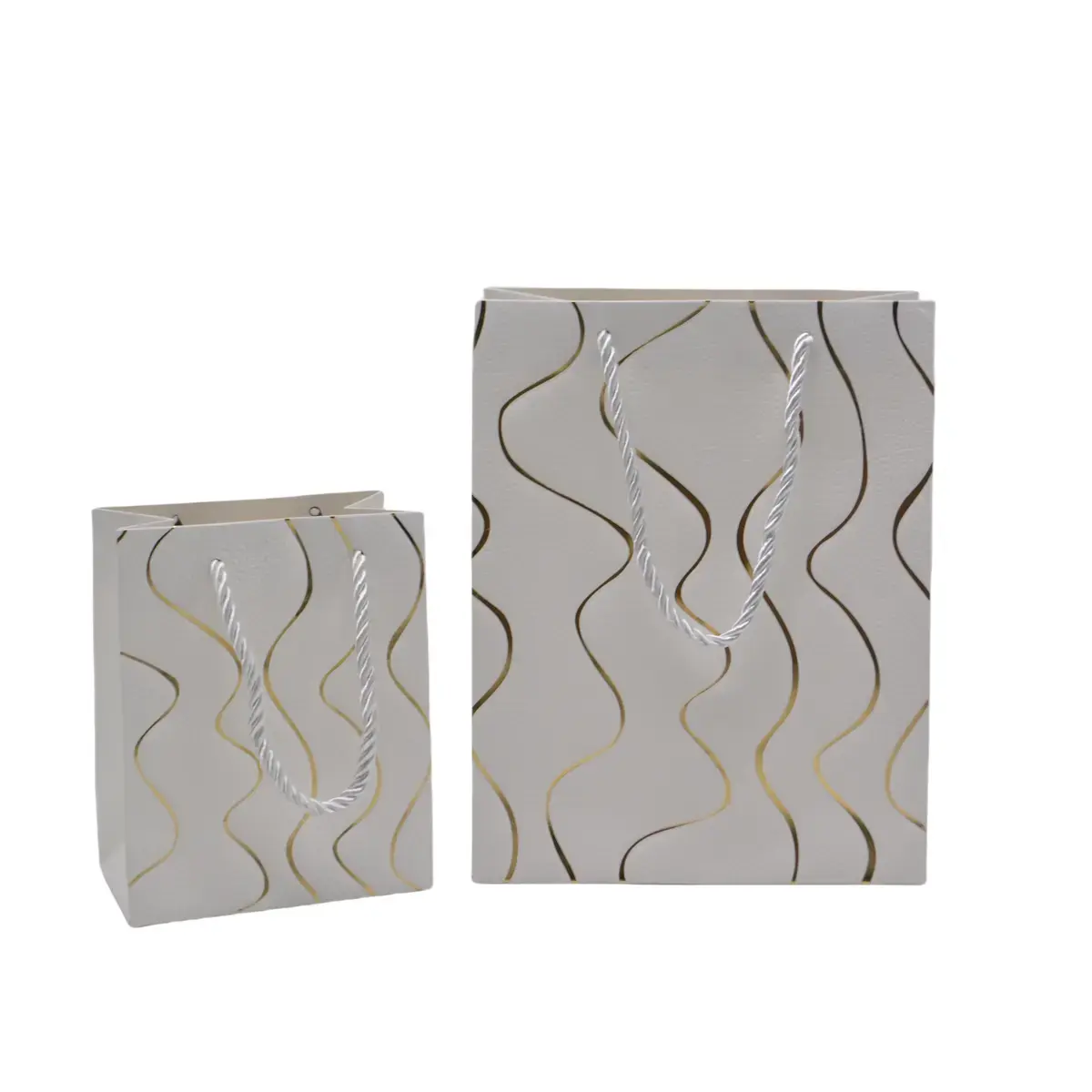 Sacs pelliculés blancs embossés vagues or poignées cordelette 12+7x15 cm 210g/m² – Paquet de 20 - Sacs pelliculés à motifs-3