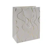 Sacs pelliculés blancs embossés vagues or poignées cordelette 18+10x23 cm 210g/m² – Paquet de 20 - Sacs pelliculés à motifs