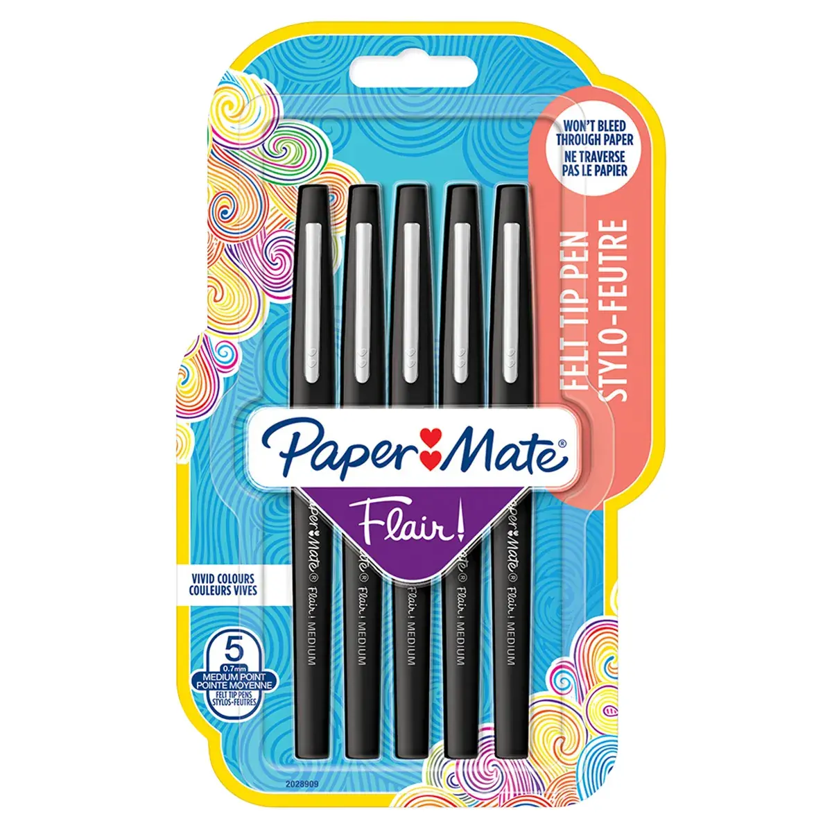 Stylo feutre Paper Mate Flair Noir, feutre fin pointe moyenne 0,7mm - Pack de 5 - Stylos feutres-3